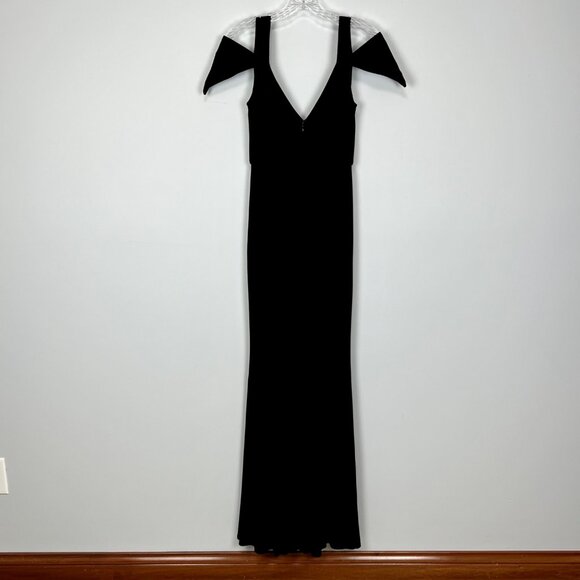ABS Allen Schwartz Black Cold Shoulder Deep V Neck Mermaid Maxi Dress size XS - Picture 9 of 15